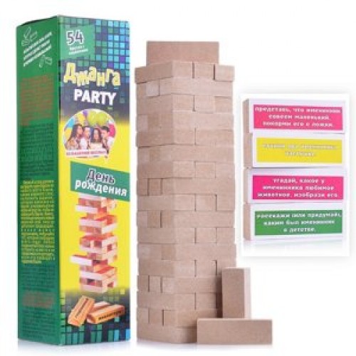 Настольная игра "Джанга  - День рождения" (33х7,5х7,5 см) 54 блока дерево сосна